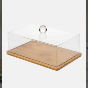 campana rectangular de acrilico c/base de bamboo