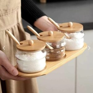 especiero c/base y tapa de bamboo x 3