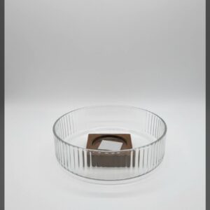 BOWL DE VIDRIO CON BASE DE MADERA
